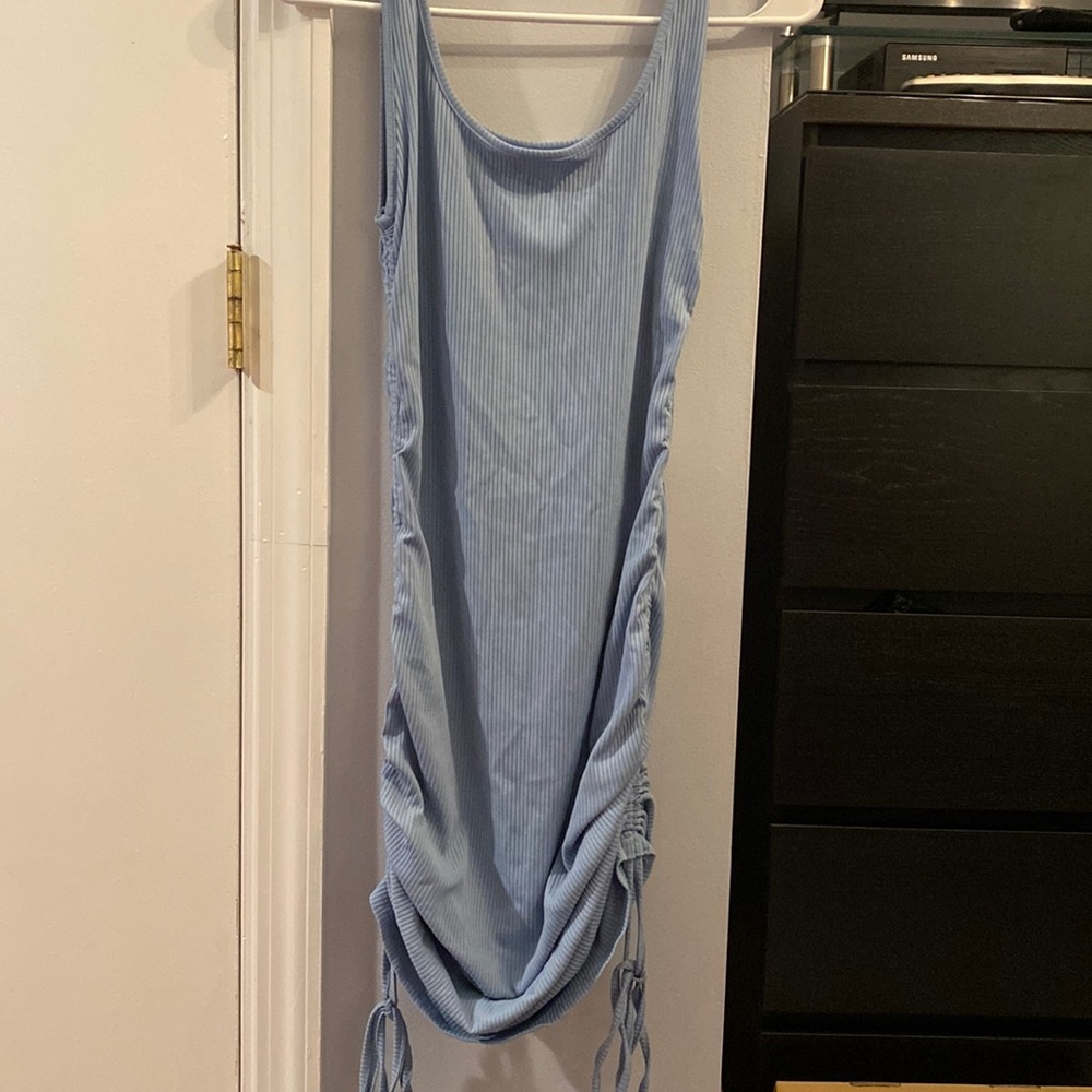 SHEIN light blue tight dress with strings to make ruched on sides, size small